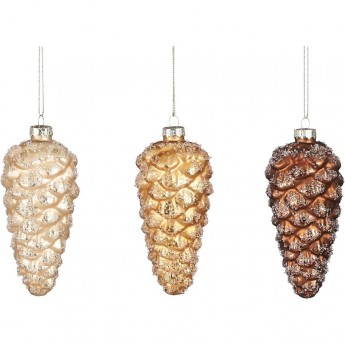Подвеска шишка HOUSE OF SEASONS, шампань/золото/коричневая, 3 вида, 13*5,5 см