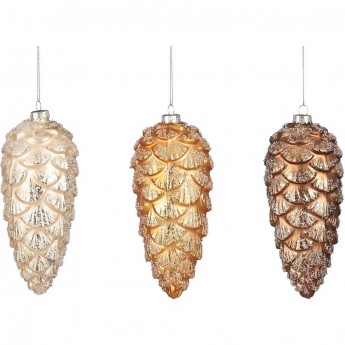 Подвеска шишка HOUSE OF SEASONS, шампань/золото/коричневая, 3 вида, 17*8,5 см