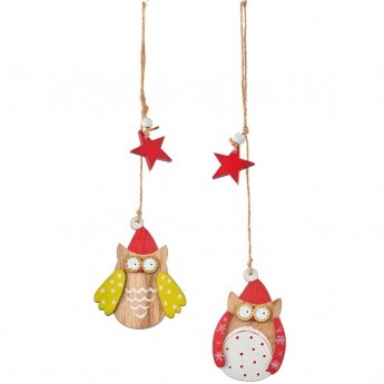 Подвеска сова HOUSE OF SEASONS, 8*30 см, красная/зеленая