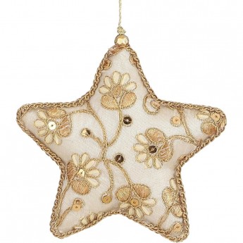 Подвеска звезда HOUSE OF SEASONS, 11 см, с цветочной вышивкой, золото