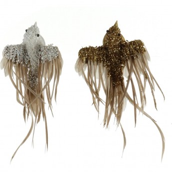 Прищепка птица HOUSE OF SEASONS, 15*12*7 см, цвет белый/золото, 2 вида