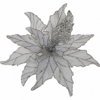 Пуансеттия HOUSE OF SEASONS на клипсе, Ø 30 см, белая с серебром