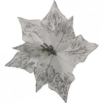 Пуансеттия HOUSE OF SEASONS, на клипсе, Ø 30 см, белая с серебром