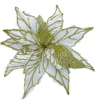 Пуансеттия HOUSE OF SEASONS, на клипсе, Ø 30 см, белая с золотом