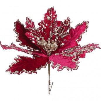 Пуансеттия HOUSE OF SEASONS, на клипсе, 22*24 *10 см, бордовая
