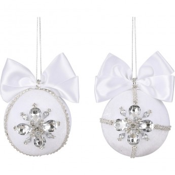 Шар HOUSE OF SEASONS, ø 10 см, белый со стразами и бантом, 2 вида, 10*10 см