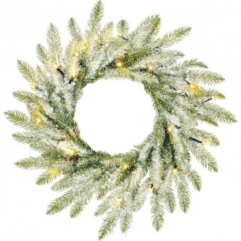 Венок хвойный Чемберлен EDELMAN B.V диам 45 см б/о с 20 лампами заснеженный